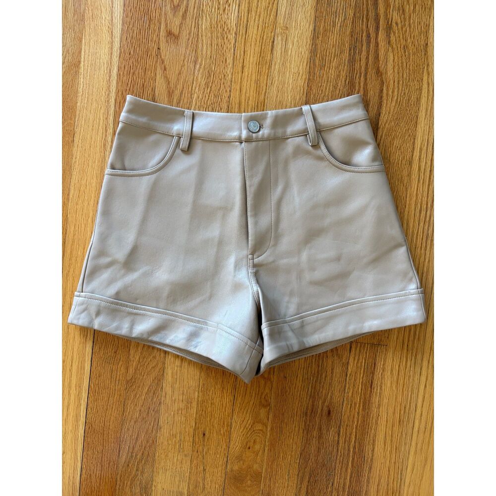 Khaki Colored Faux Leather Shorts